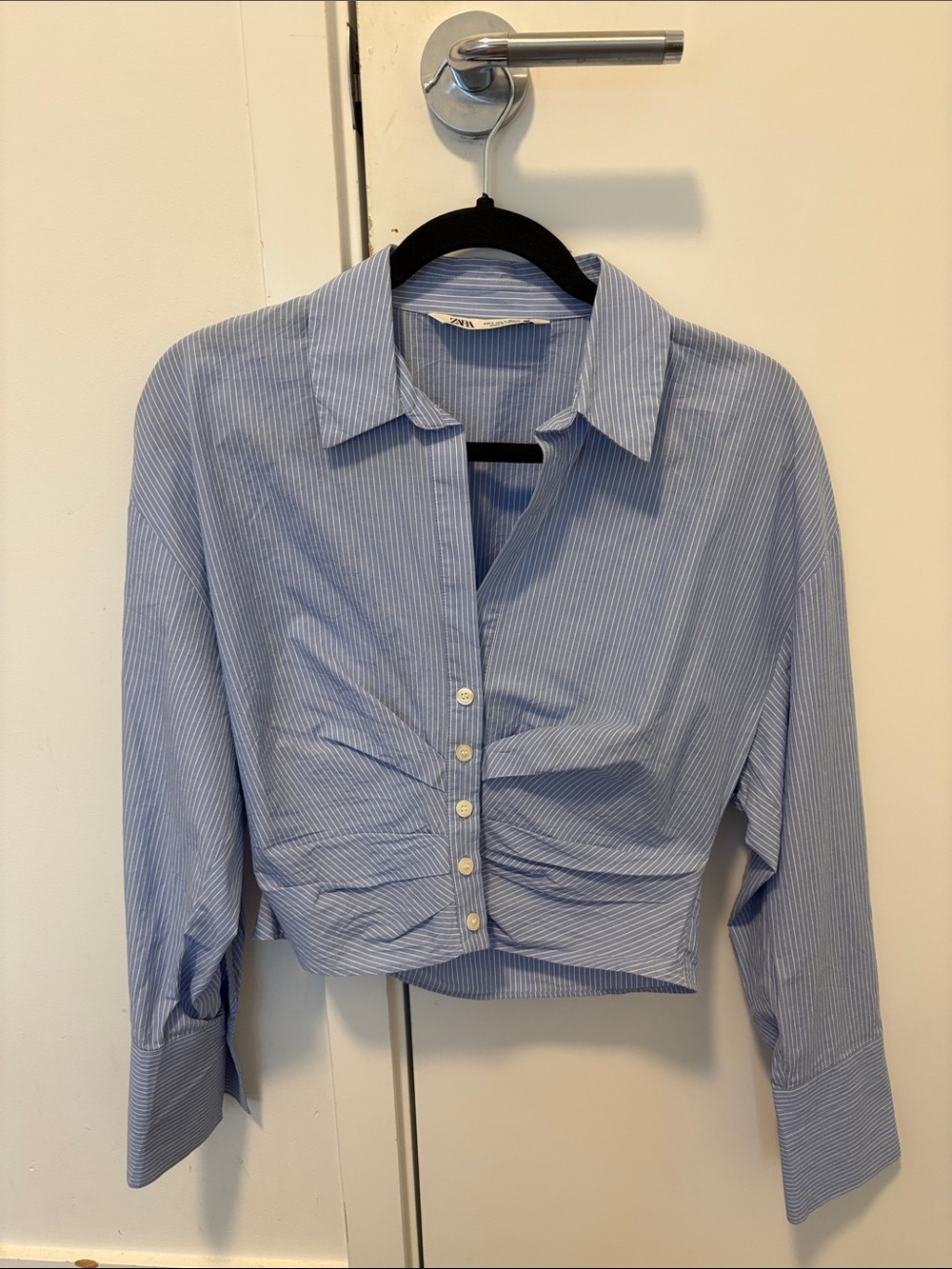 Zara Cropped Stripe Poplin Dress Shirt